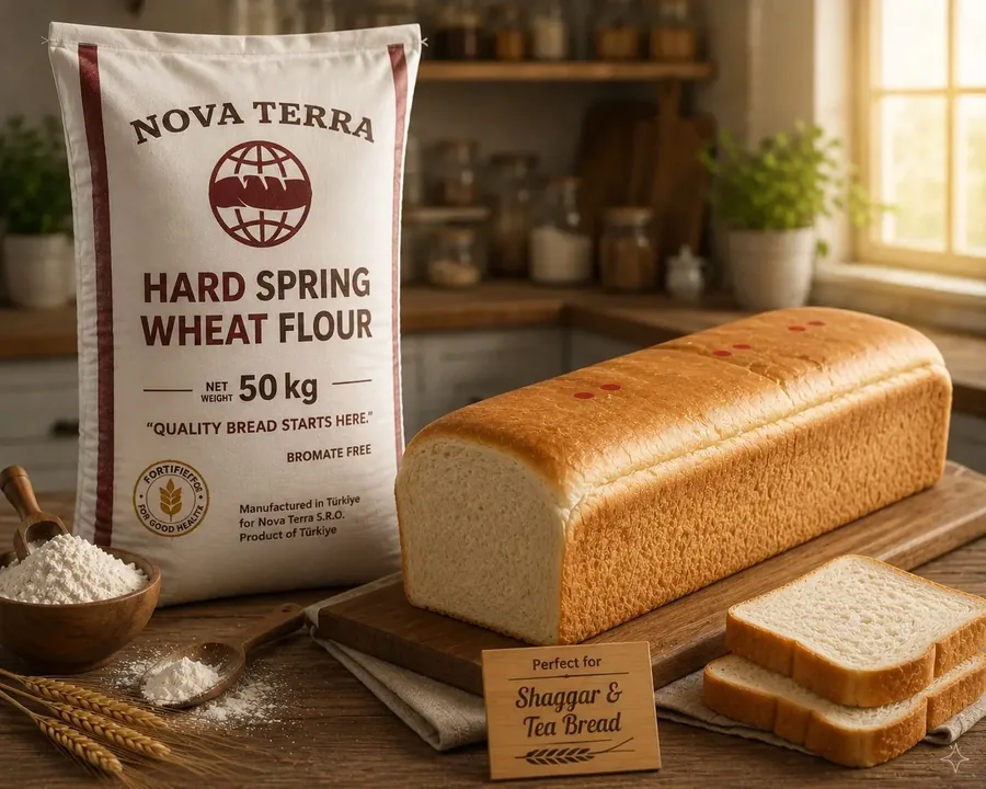 AgroLoaf flour bag beside a sliced loaf of bread